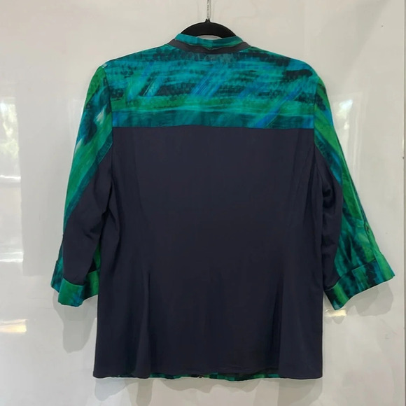 Elie Tahari Green Blue Abstract Print Zip Blouse Size Large - Picture 8 of 12